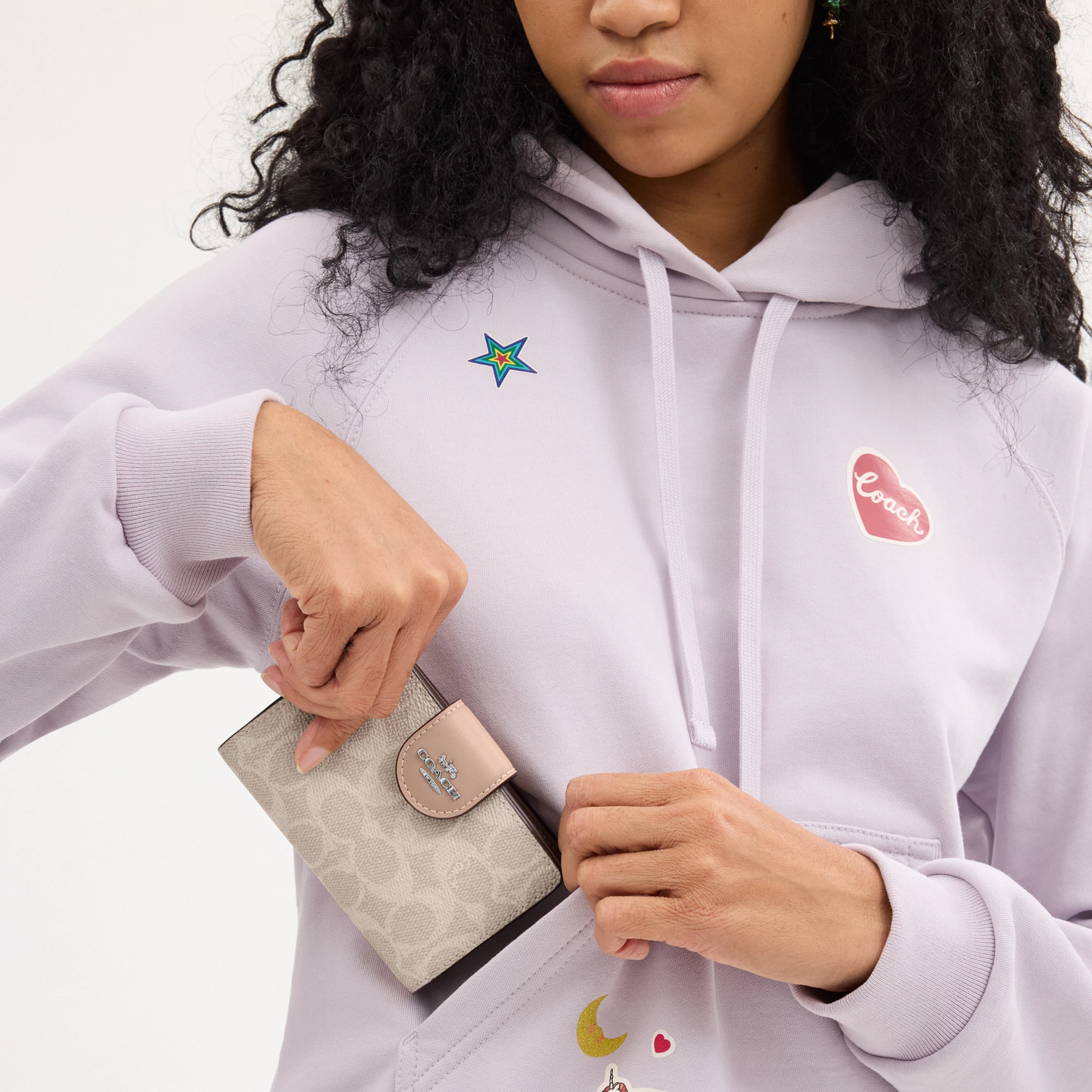 COACH®,Medium Corner Zip Wallet In Signature Canvas,Bi Fold,Coin,Sustainable,Casual,Multi Color,Detail View