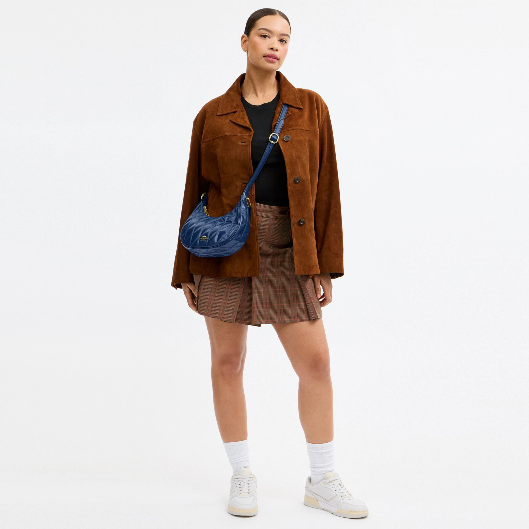 COACH®,Emily Shoulder Bag With Quilting,Recycled Polyester,Leather,Hobo,Pendant,Metal,Sustainable,Adjustable,Gold Metal,Da...,Blue