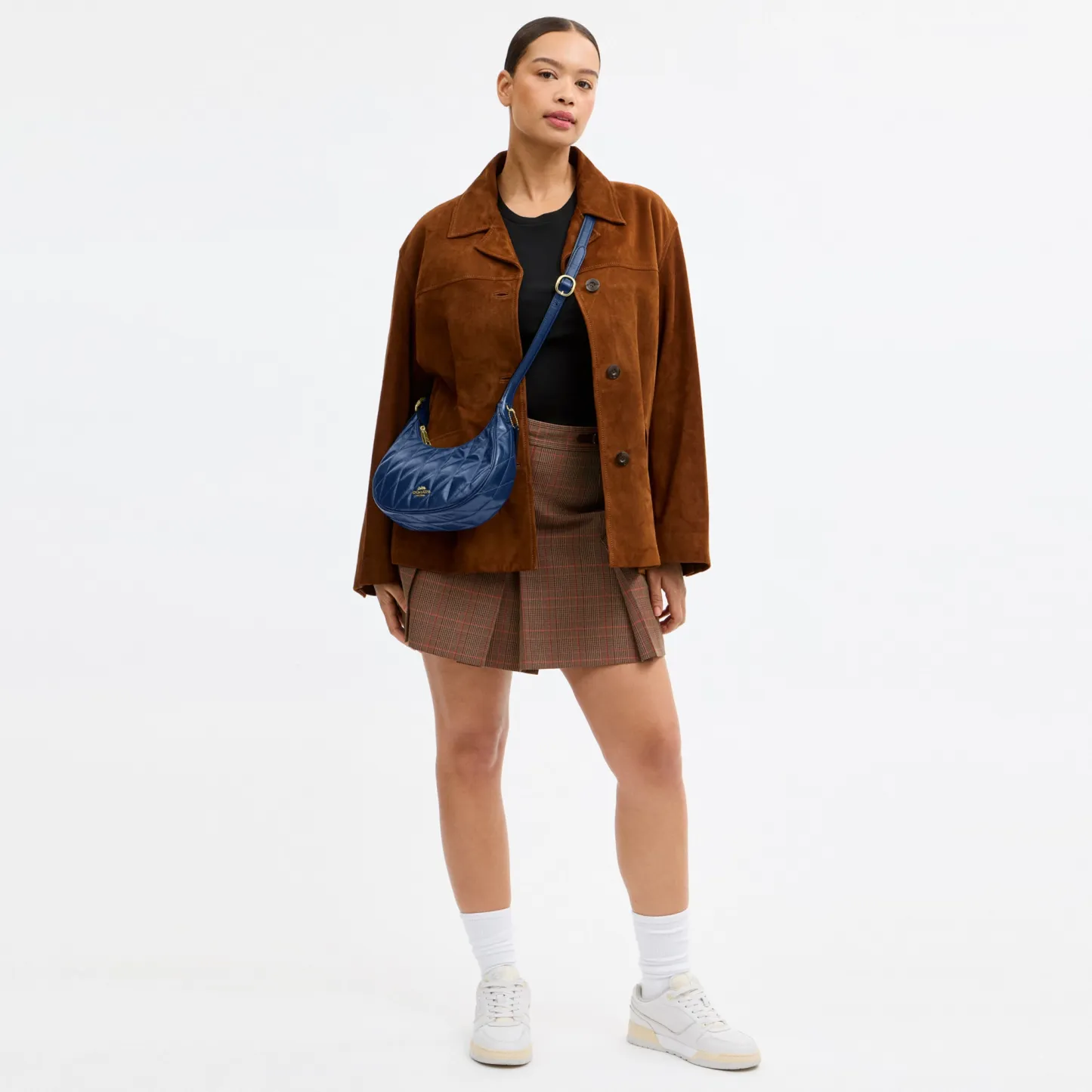 COACH®,Emily Shoulder Bag With Quilting,Recycled Polyester,Leather,Hobo,Pendant,Metal,Sustainable,Adjustable,Gold Metal,Da...,Blue