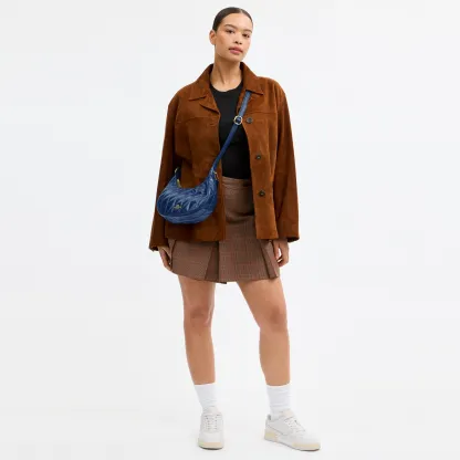 COACH®,Emily Shoulder Bag With Quilting,Recycled Polyester,Leather,Hobo,Pendant,Metal,Sustainable,Adjustable,Gold Metal,Da...,Blue