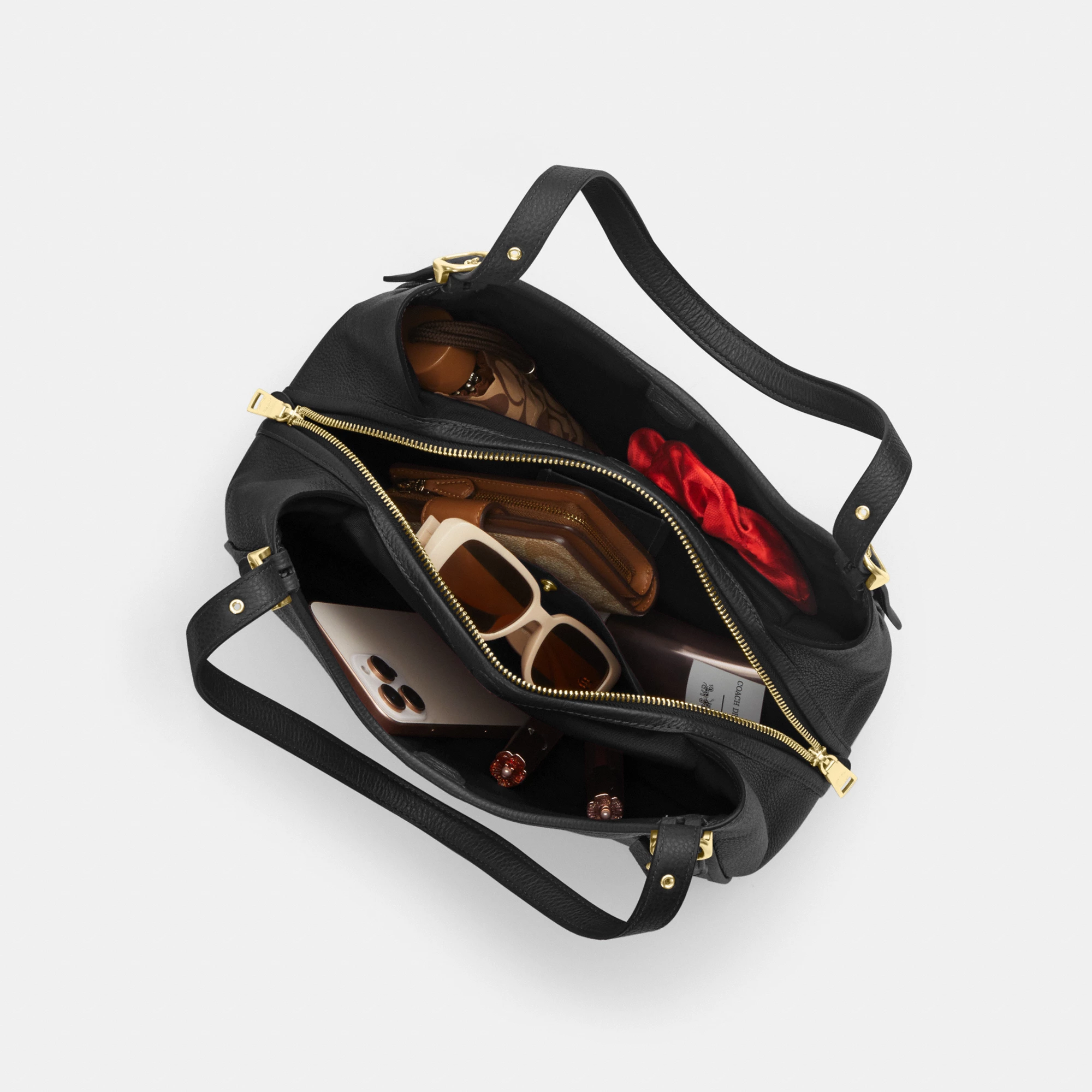 COACH®,Erin Shoulder Bag,Leather,Shoulder Bag,Logo,Gold Metal,Casual,Black,Inside View,Top View