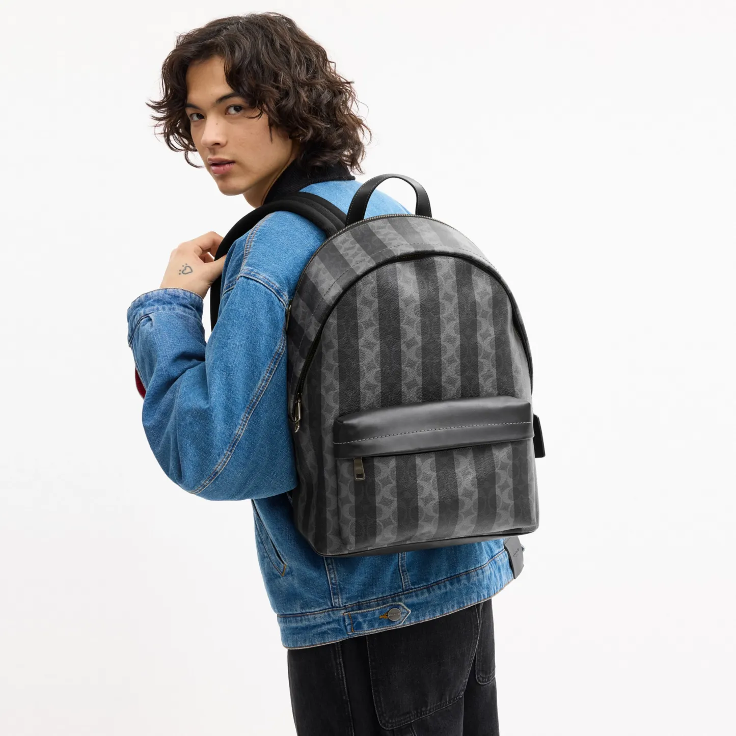COACH®,Taylor Backpack In Signature Canvas With Stripes,Black,Detail View