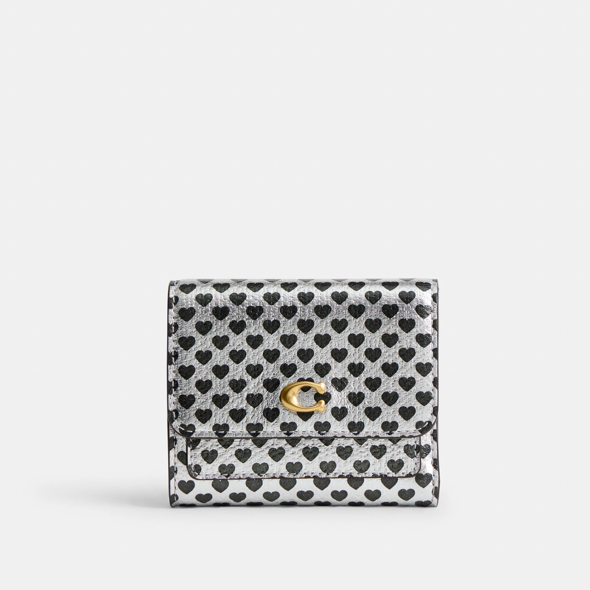 COACH®,Mila Small Flap Wallet With Heart Print,Leather,Tri Fold,Metal,Casual,Multi Color,Front View