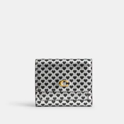 COACH®,Mila Small Flap Wallet With Heart Print,Leather,Tri Fold,Metal,Casual,Multi Color,Front View