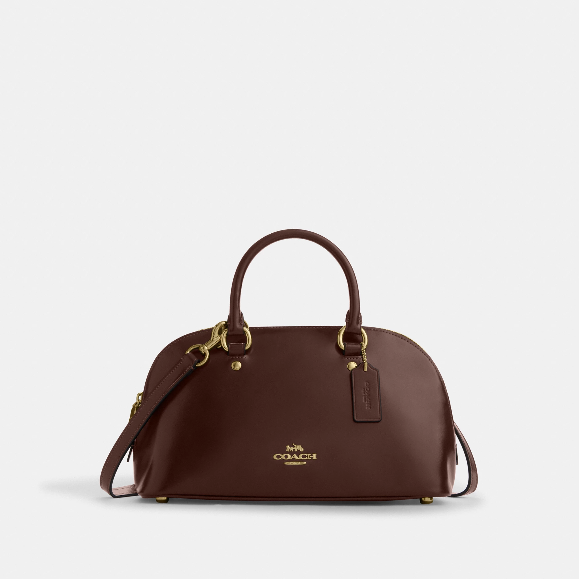 COACH®,Lara Satchel Bag,Recycled Polyester,Satchel,Logo,Metal,Casual,Brown,Front View