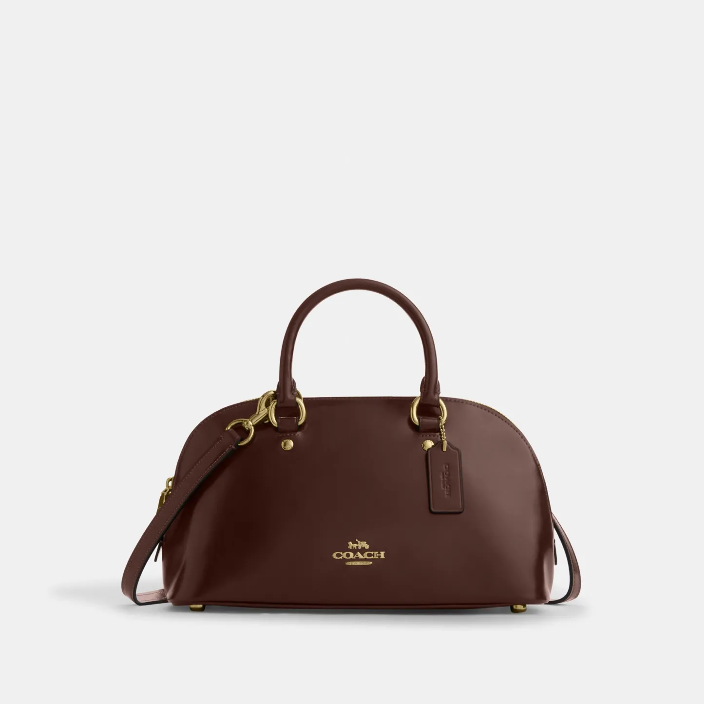 COACH®,Lara Satchel Bag,Recycled Polyester,Satchel,Logo,Metal,Casual,Brown,Front View