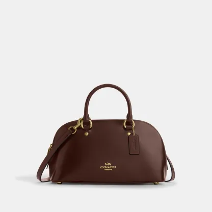 COACH®,Lara Satchel Bag,Recycled Polyester,Satchel,Logo,Metal,Casual,Brown,Front View