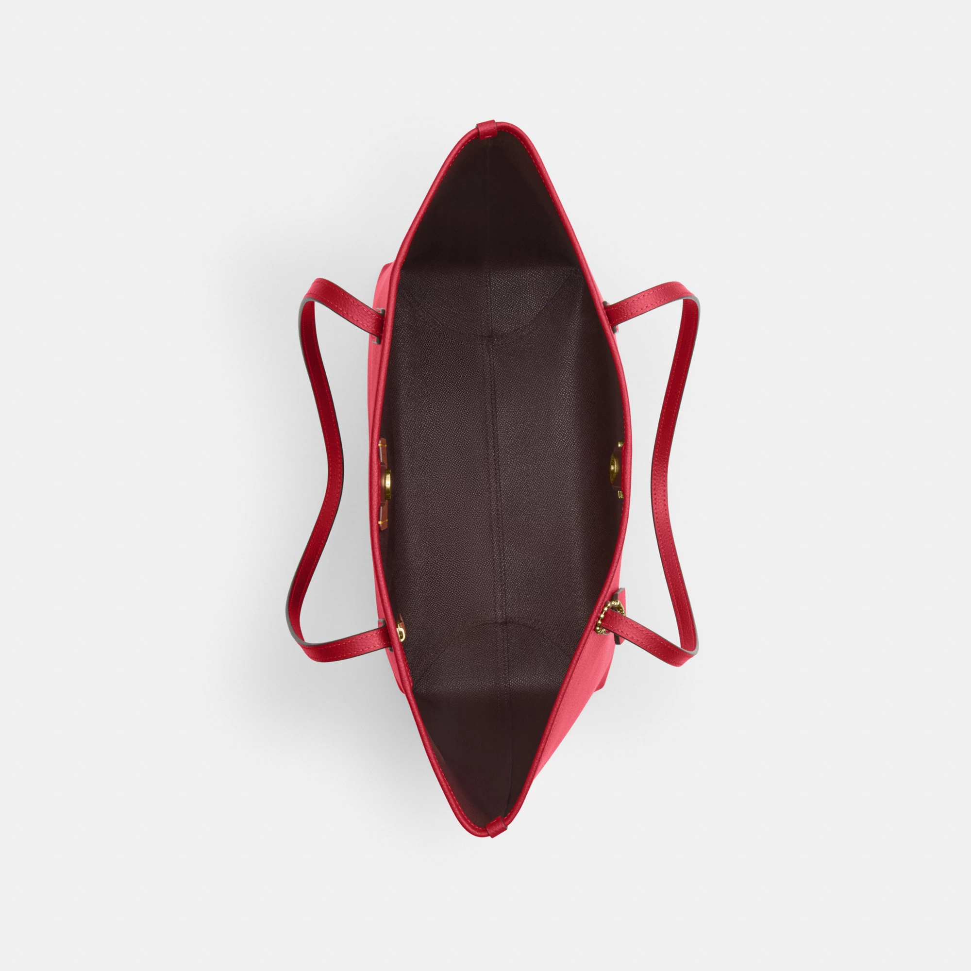 COACH®,City Tote Bag,Leather,Tote,Logo,Casual,Red,Inside View,Top View