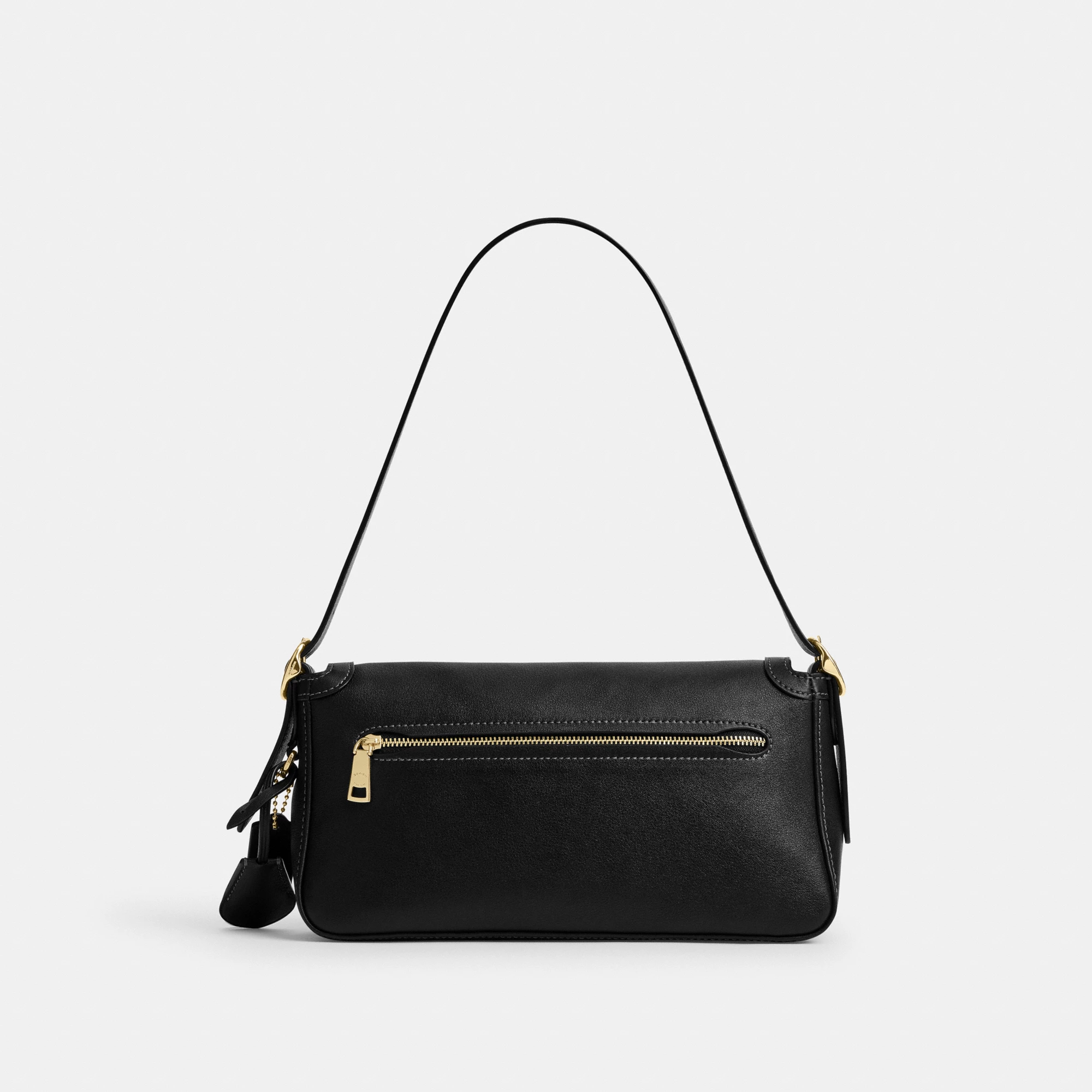 COACH®,Etta Small Flap Shoulder Bag,Recycled Polyester,Shoulder Bag,Logo,Compact,2 in 1,Sustainable,Adjustable,Gold Metal,...,Black,Back View