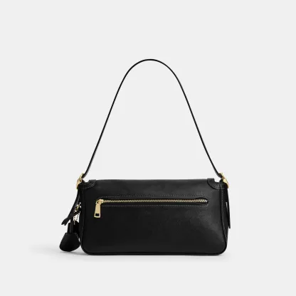 COACH®,Etta Small Flap Shoulder Bag,Recycled Polyester,Shoulder Bag,Logo,Compact,2 in 1,Sustainable,Adjustable,Gold Metal,...,Black,Back View