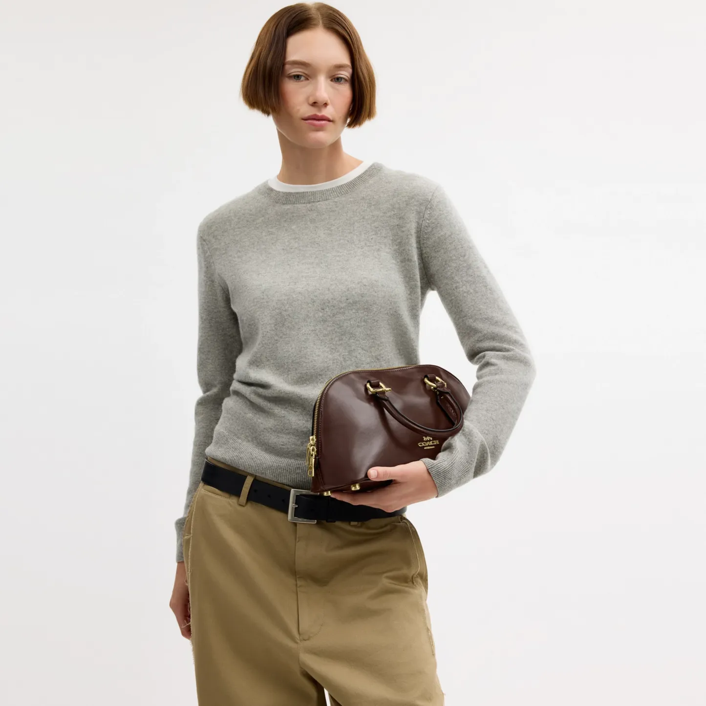COACH®,Lara Satchel Bag,Recycled Polyester,Satchel,Logo,Metal,Casual,Brown,Detail View