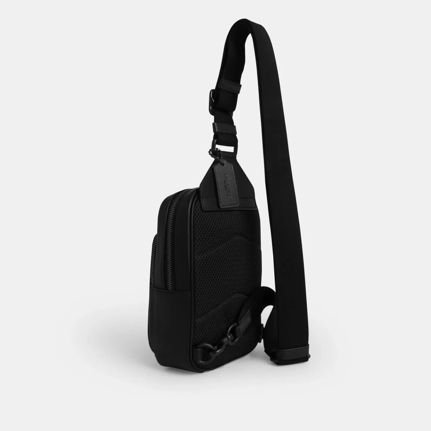 COACH®,Racer Sling Pack In Signature Canvas,Recycled Polyester,Canvas,Leather,Slingback,Metal Material,Logo,Adjustable,Sus...,Black,Angle View