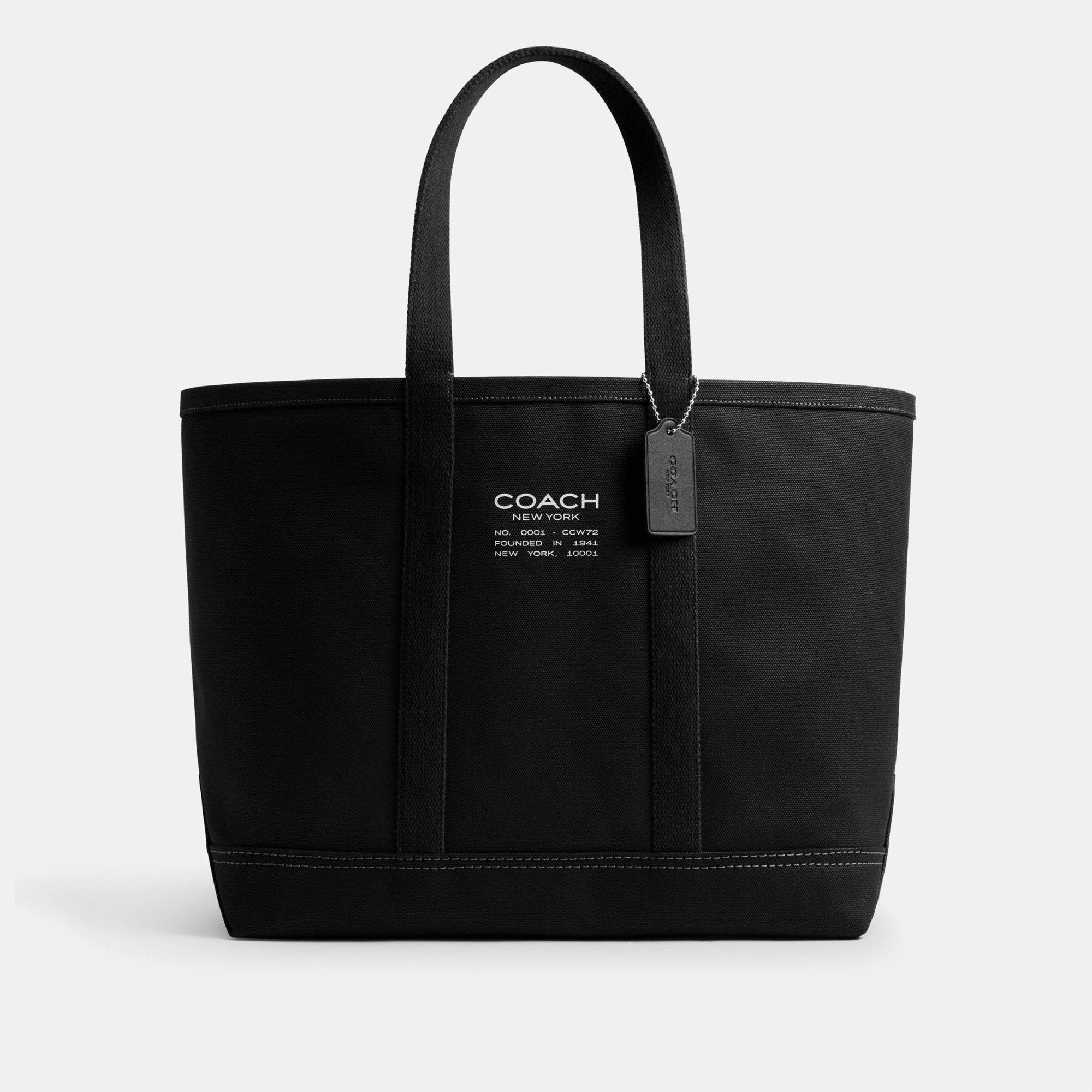 COACH®,Utility Tote,Canvas,Leather,Tote,Word Embellishment,Logo,Sustainable,Casual,Black,Front View