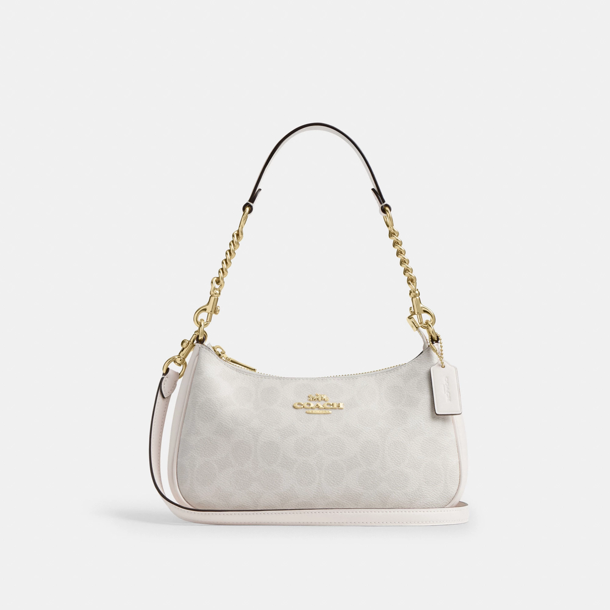 COACH®,Teri Shoulder Bag In Signature Canvas,Shoulder Bag,Logo,Tag Embellishment,Embossed,Metal,Casual,Gray,Front View