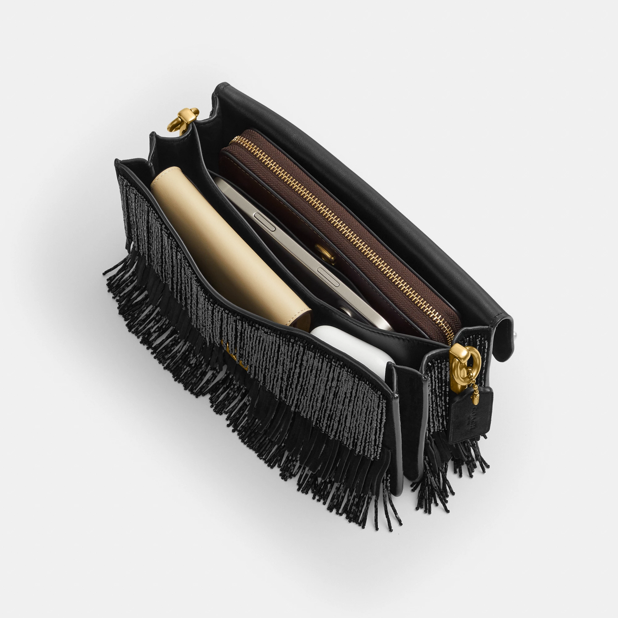 Tabby Shoulder Bag 26 With Crystal Beaded Fringe - B4BK - view 6