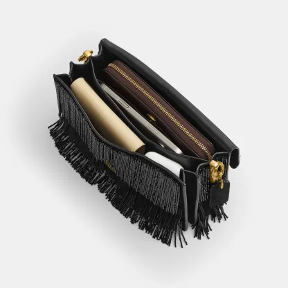 Tabby Shoulder Bag 26 With Crystal Beaded Fringe - B4BK - view 6
