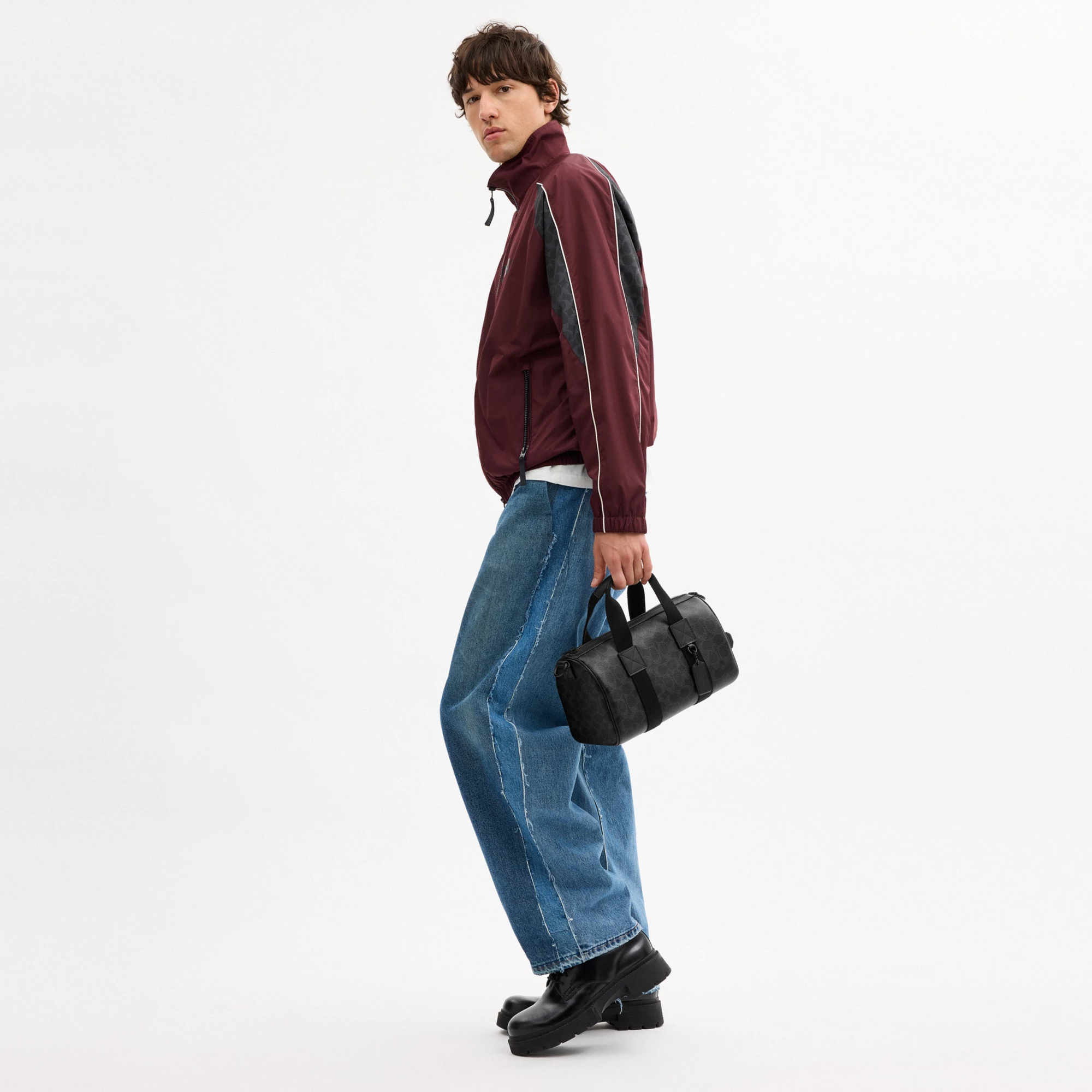 COACH®,Explorer Duffle Bag 28 In Signature Canvas,Canvas,Recycled Polyester,Leather,Duffle Bag,Logo,Adjustable,Lined,Susta...,Black,Detail View