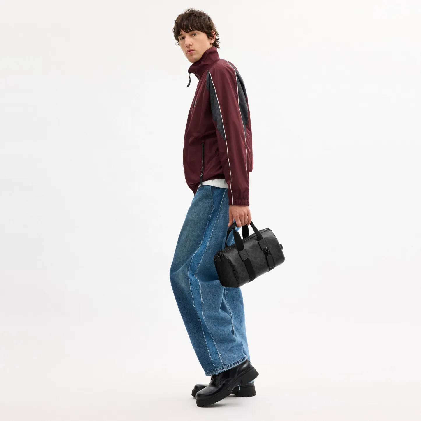 COACH®,Explorer Duffle Bag 28 In Signature Canvas,Canvas,Recycled Polyester,Leather,Duffle Bag,Logo,Adjustable,Lined,Susta...,Black,Detail View