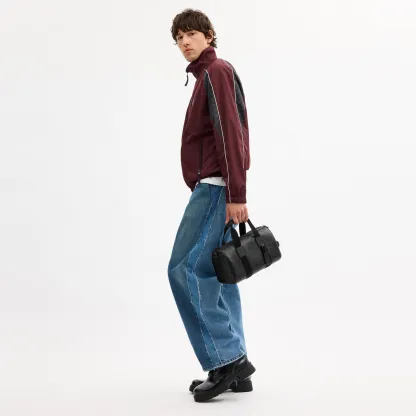 COACH®,Explorer Duffle Bag 28 In Signature Canvas,Canvas,Recycled Polyester,Leather,Duffle Bag,Logo,Adjustable,Lined,Susta...,Black,Detail View