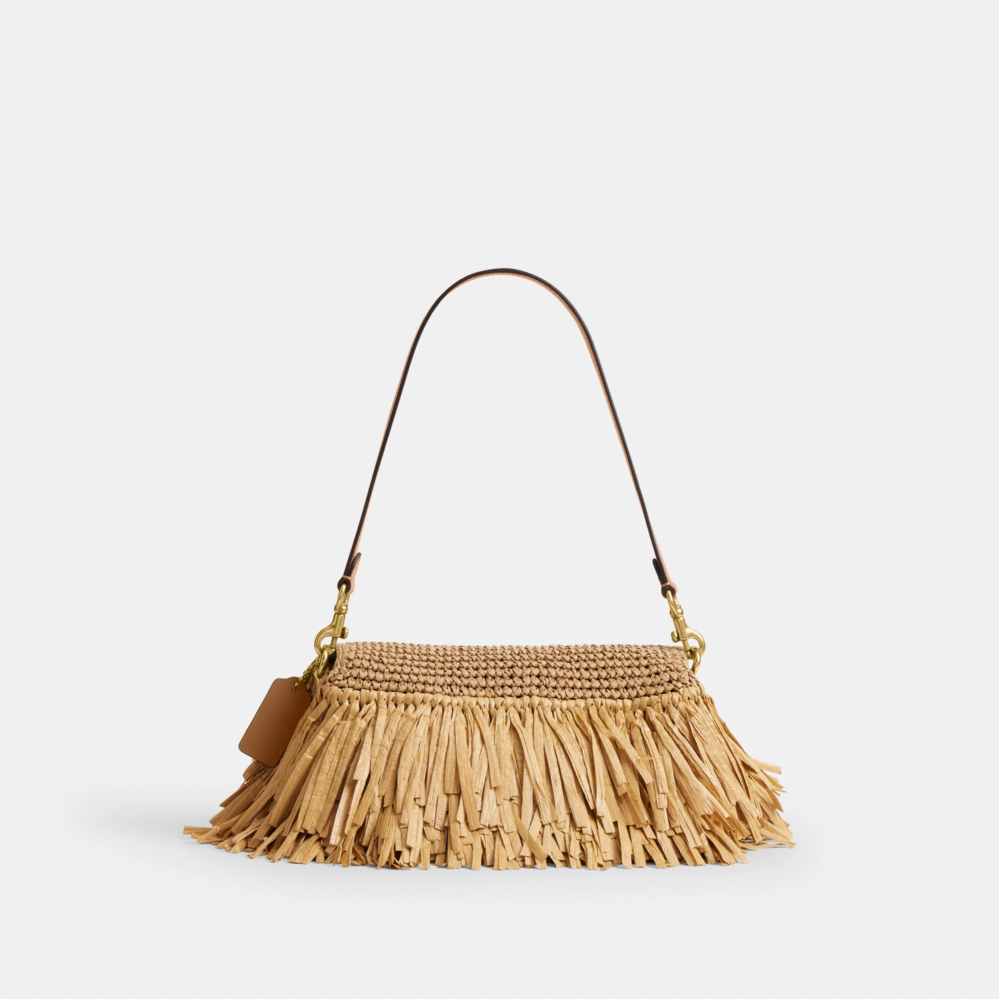 COACH®,Tabby Shoulder Bag 26,Crossbody,Shoulder Bag,Straw,Logo,Fringe,Brass,Casual,Beige,Back View