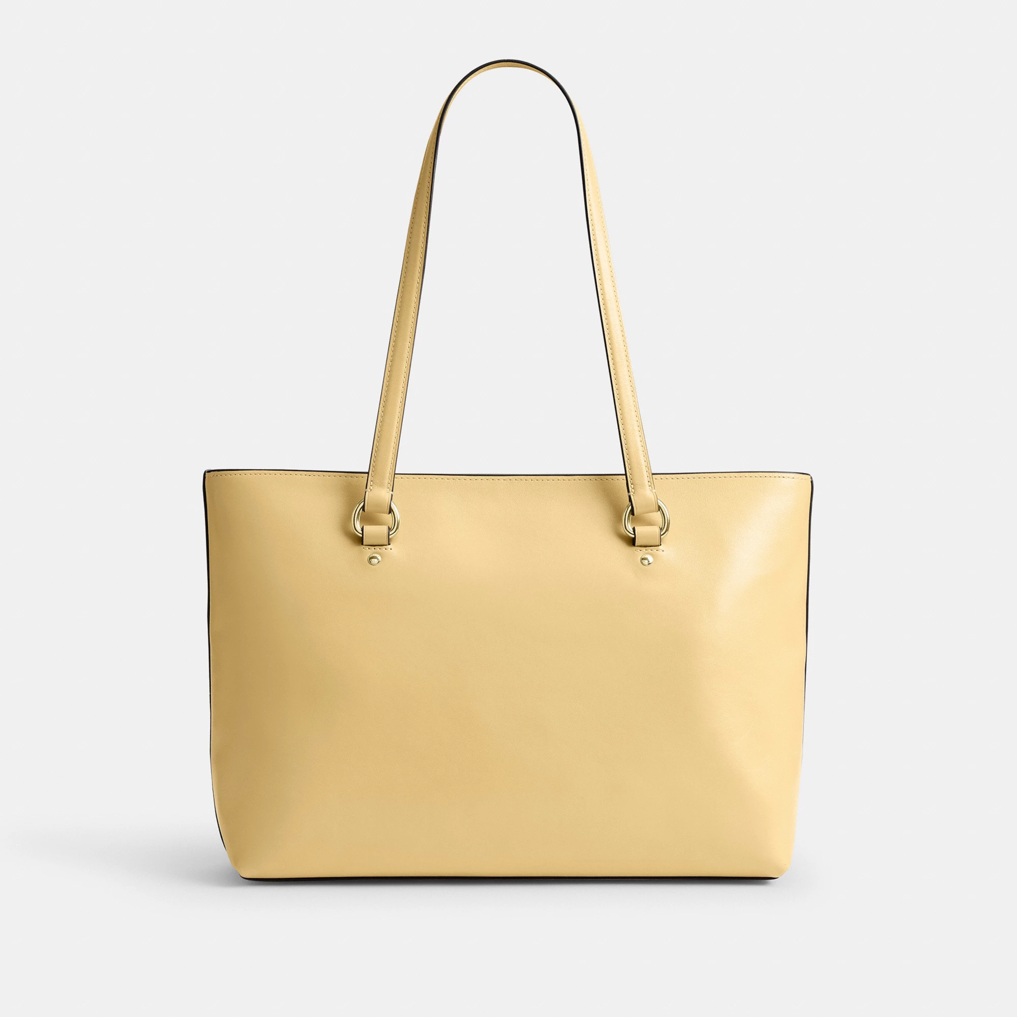 COACH®,Station Tote Bag,Leather,Recycled Polyester,Tote,Logo,Metal,Gold Metal,Work,Cream,Back View