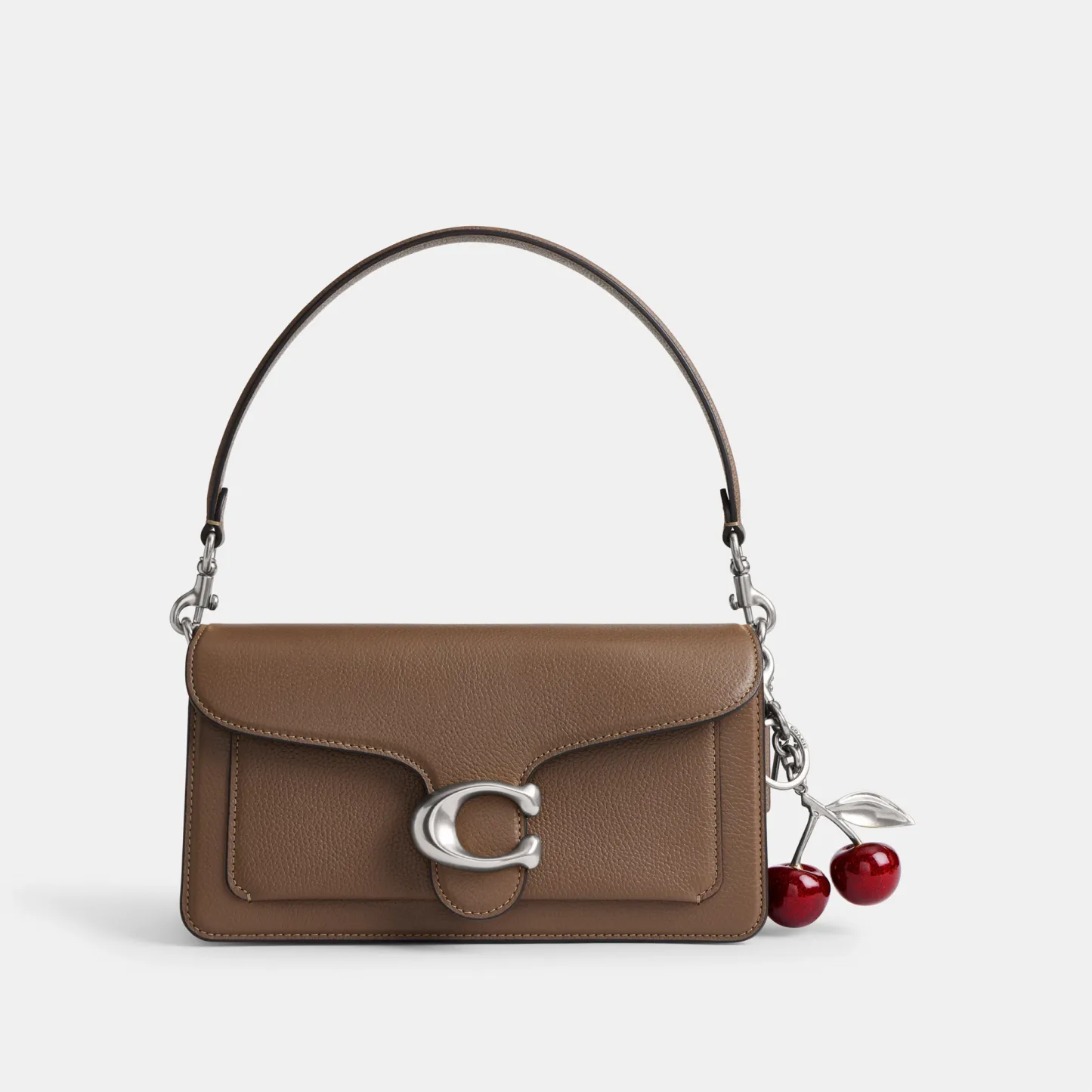COACH®,Cherry Bag Charm,Bag Charm,Metal Material,Logo,3D Embellishment,Mixed Metal,Day Party,Maroon,Angle View