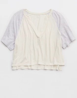 OFFLINE By Aerie Bouncy Cotton Colorblock T-Shirt - Light Heather Gray