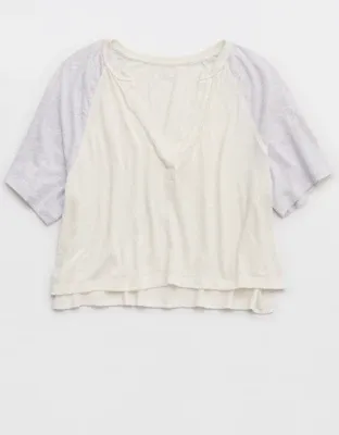OFFLINE By Aerie Bouncy Cotton Colorblock T-Shirt - Light Heather Gray