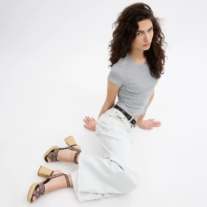 COACH®,Block Heel Sandal In Signature Jacquard,Brown,Detail View