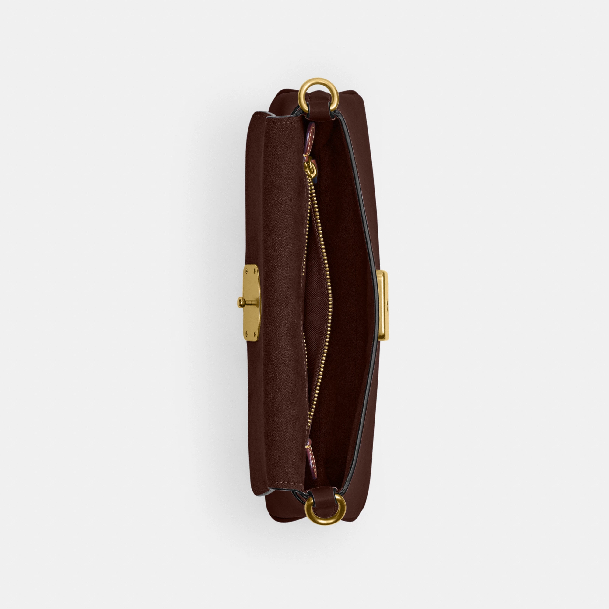 COACH®,Jet Shoulder Bag,Calfskin Leather,Shoulder Bag,Logo,Metal,Gold Metal,Casual,Brown,Inside View,Top View