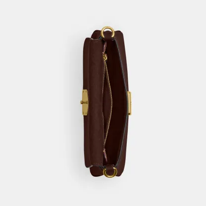COACH®,Jet Shoulder Bag,Calfskin Leather,Shoulder Bag,Logo,Metal,Gold Metal,Casual,Brown,Inside View,Top View