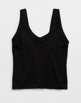SMOOTHEZ Cotton Blend Ruched Tank Top - True Black
