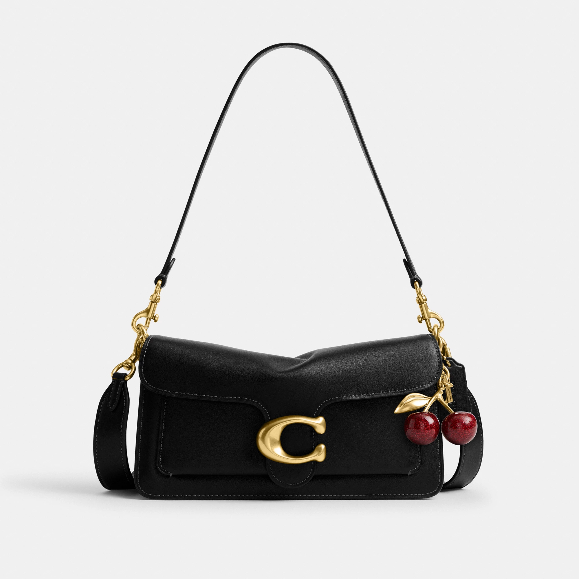 COACH®,Tabby Shoulder Bag 26,Leather,Shoulder Bag,Logo,Metal,Compact,Brass,Casual,Black,Angle View