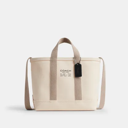 COACH®,Utility Tote 27,Canvas,Cotton,Leather,Tote,Logo,Adjustable,Sustainable,Casual, Father's Day,Cream,Front View