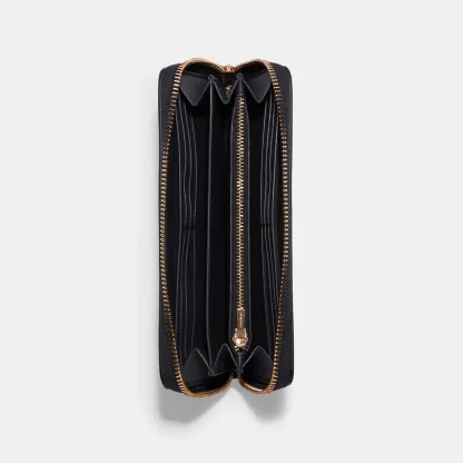 COACH®,Long Zip Around Wallet,Leather,Wristlet,Continental,Gold Metal,Casual,Black,Inside View,Top View