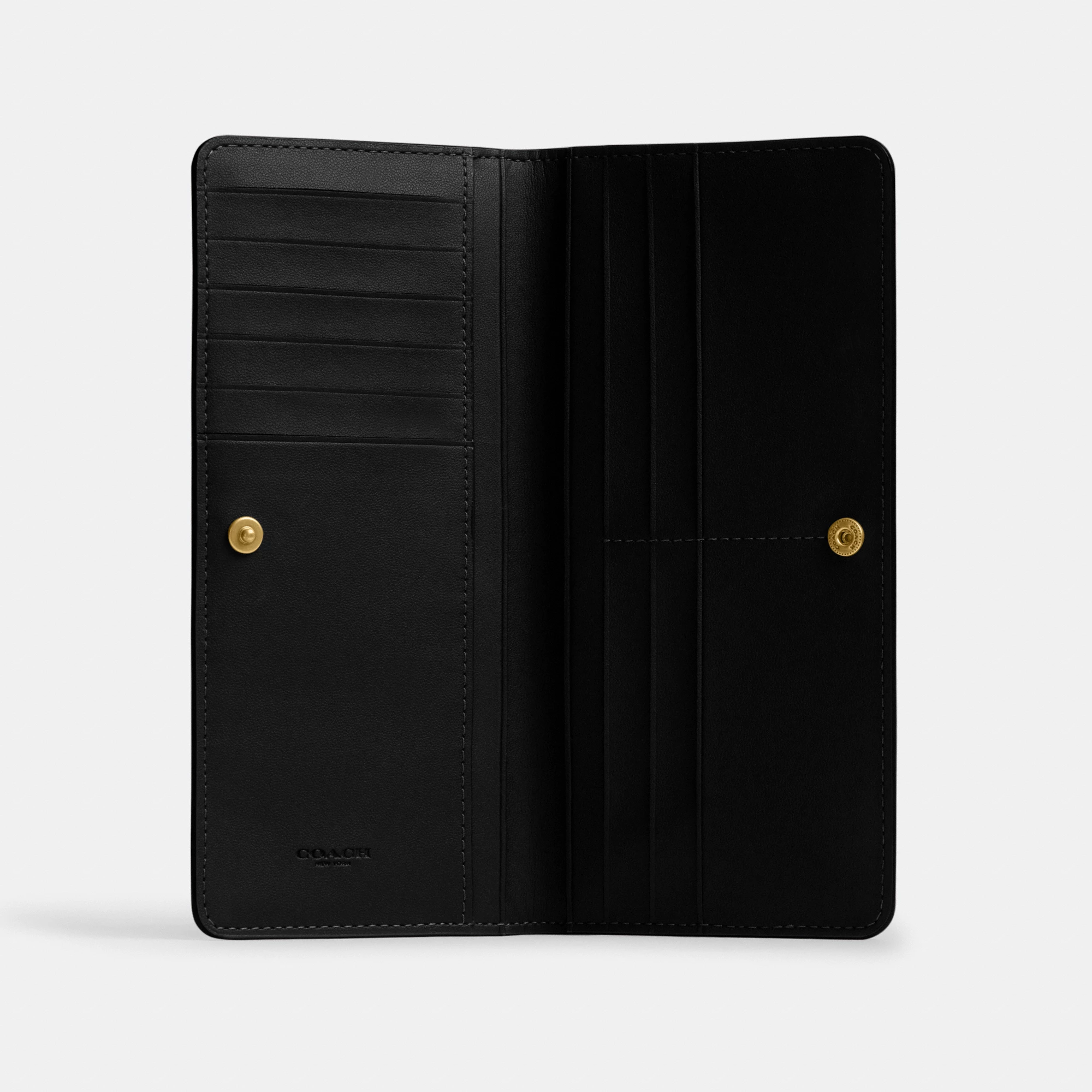 COACH®,Essential Slim Wallet,Leather,Continental,Bi Fold,Logo,Metal,Casual,Black,Inside View,Top View