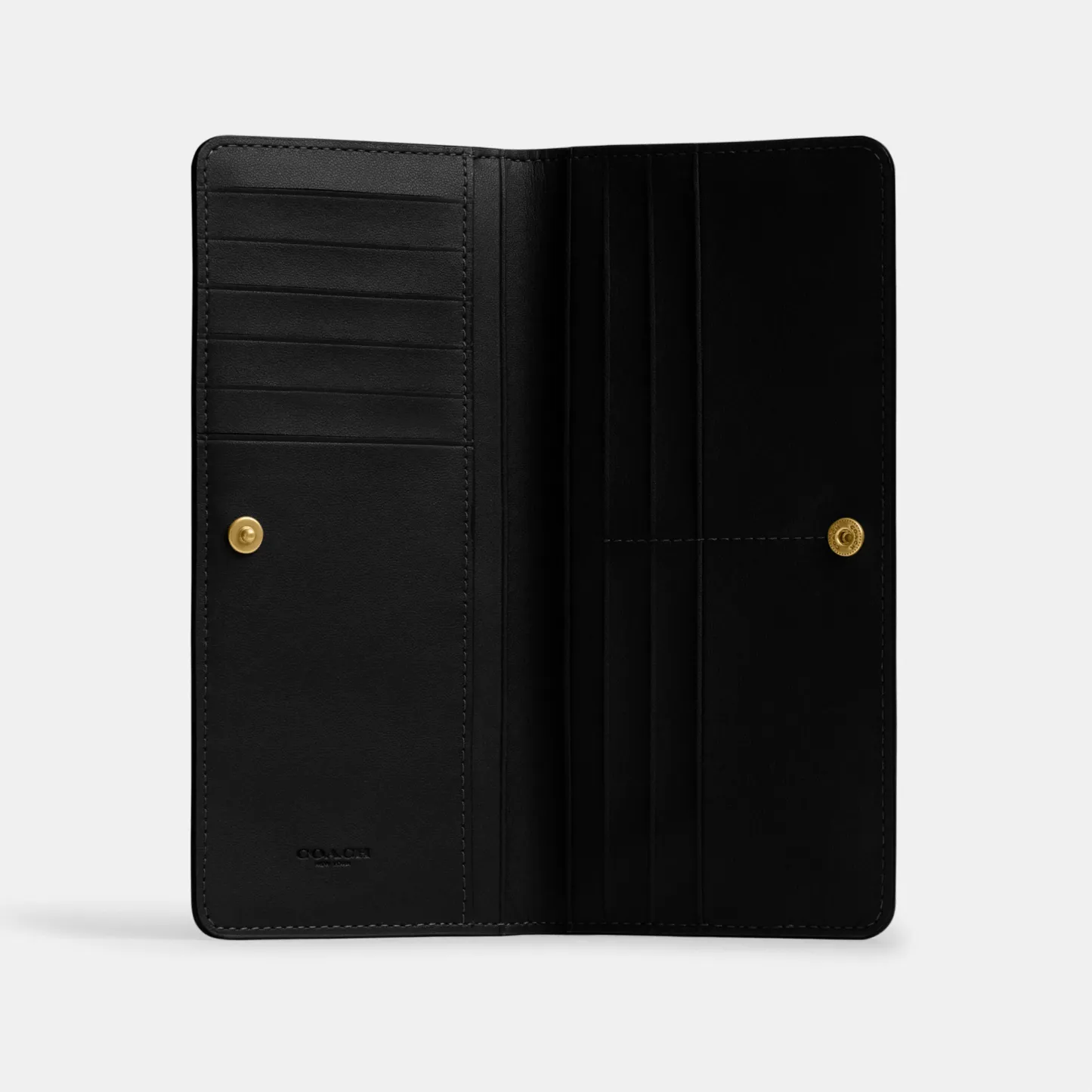 COACH®,Essential Slim Wallet,Leather,Continental,Bi Fold,Logo,Metal,Casual,Black,Inside View,Top View