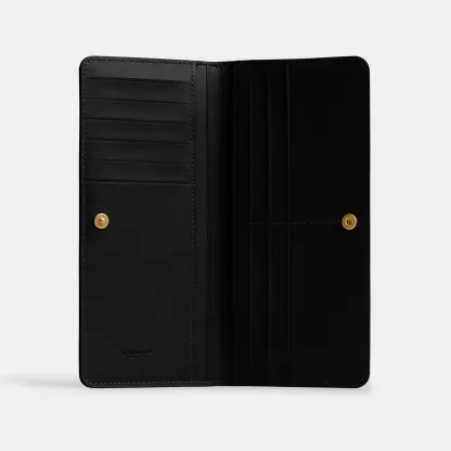 COACH®,Essential Slim Wallet,Leather,Continental,Bi Fold,Logo,Metal,Casual,Black,Inside View,Top View