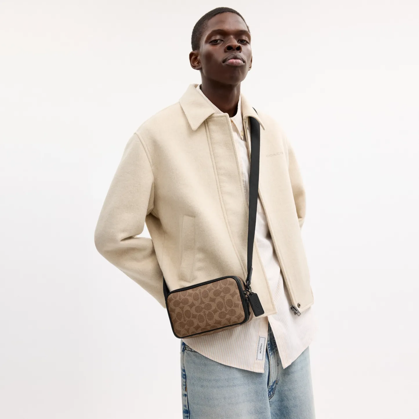 COACH®,Colton Crossbody Bag 19 In Signature Canvas,Canvas,Recycled Polyester,Polyester,Leather,Crossbody,Adjustable,Casual,Brown,Detail View