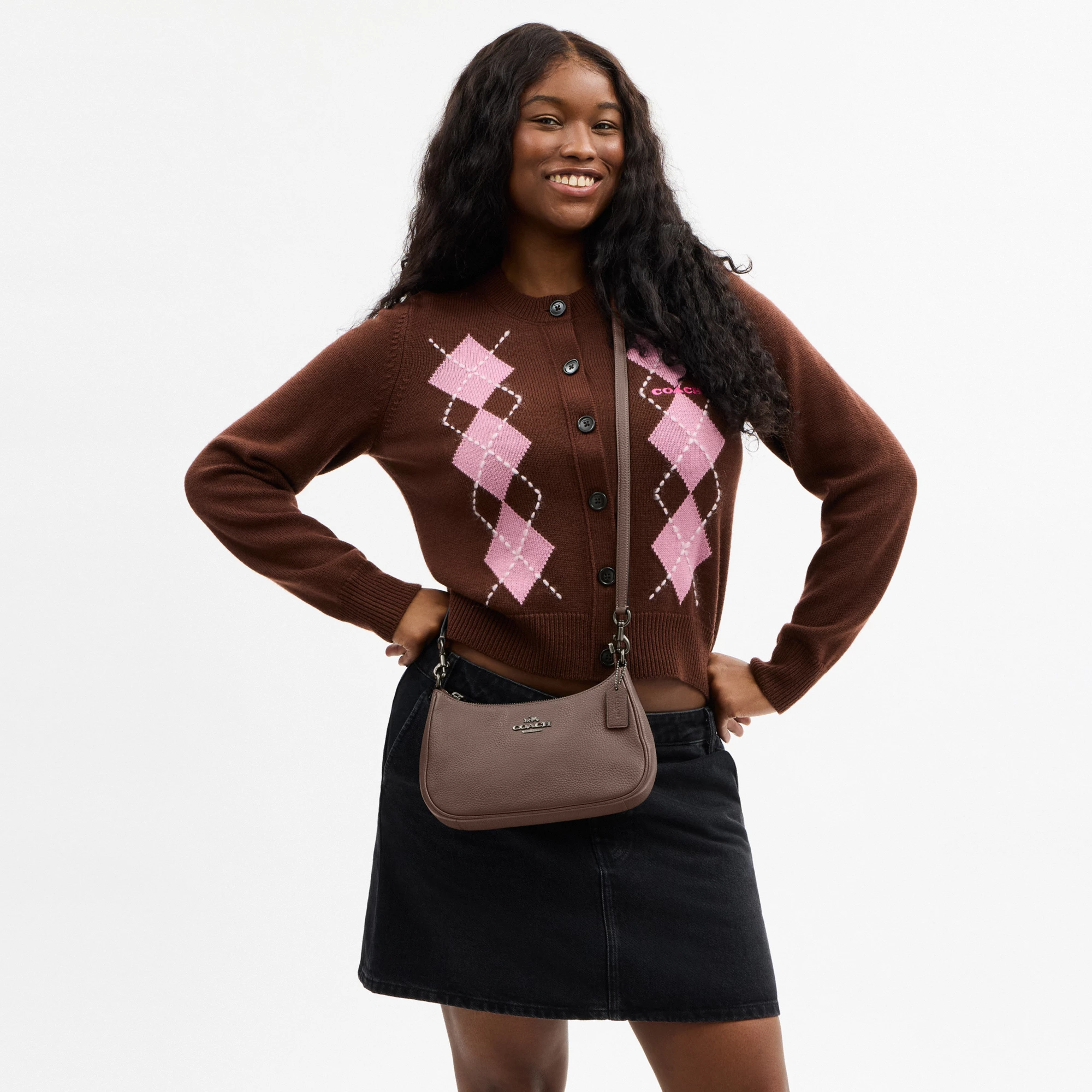 COACH®,Teri Shoulder Bag,Shoulder Bag,Chain Detail,Metal,Logo,Casual,Brown