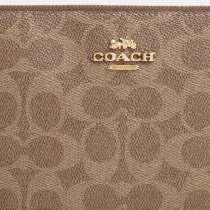 COACH®,Large Corner Zip Wristlet In Signature Canvas,Canvas,Wristlet,Casual,Brown
