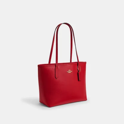 COACH®,Medium City Tote Bag,Red,Angle View