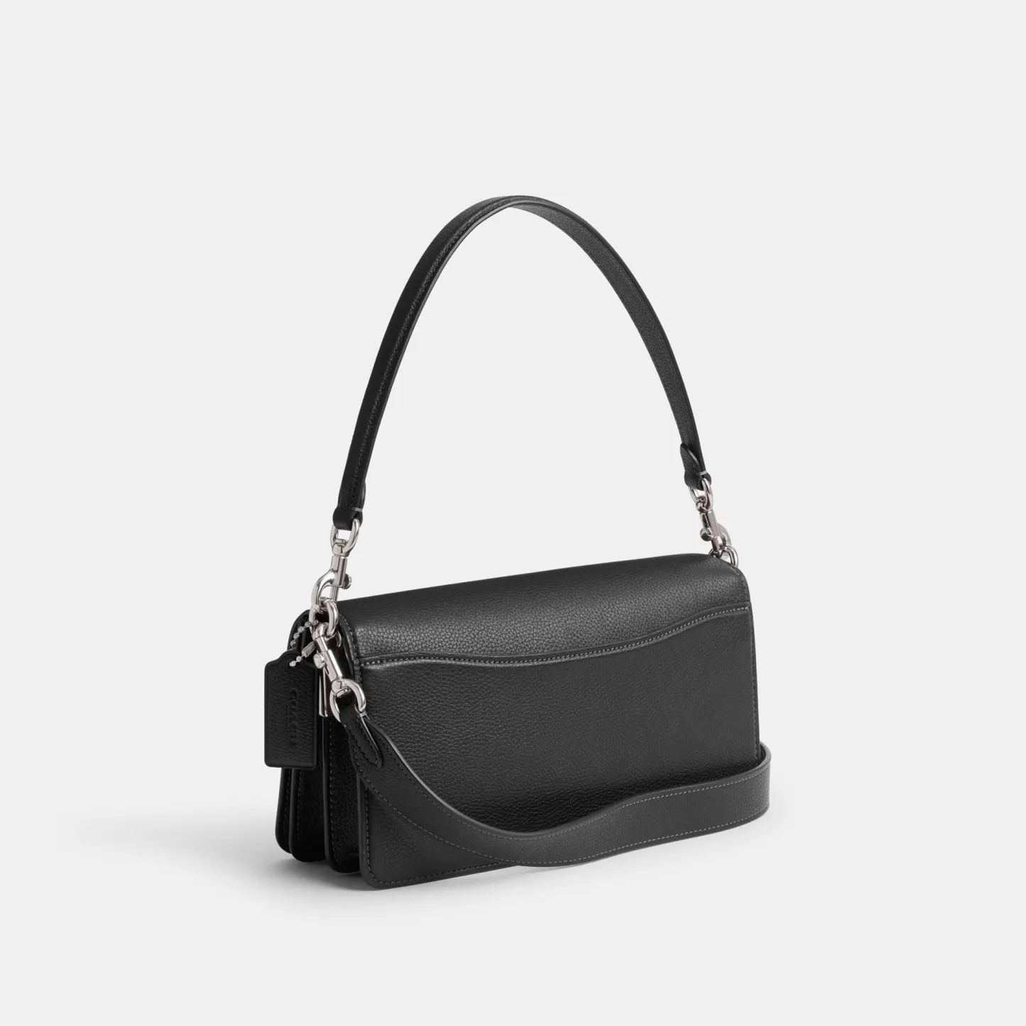 COACH®,Tabby Shoulder Bag 26,Leather,Shoulder Bag,Crossbody,Logo,Gusset,Gold Metal,Casual,Black,Angle View