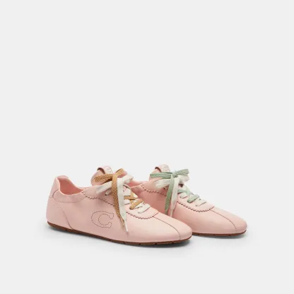 COACH®,Soft Sneaker,Rubber,Leather,Casual,Low Top,Fabric,Perforated,Logo,Pull Tab,Casual,Pink,Closer View