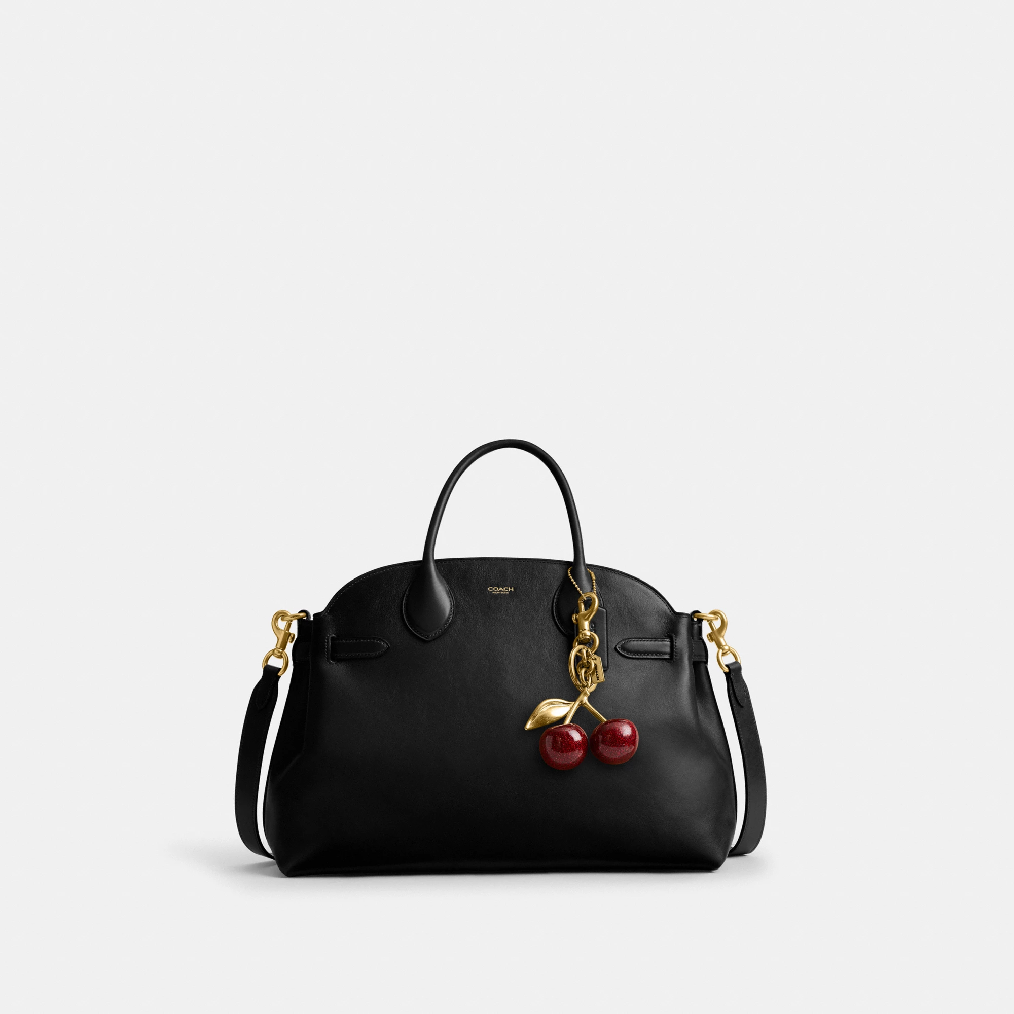 COACH®,Soft Empire Carryall Bag 40,Leather,Carryall,Logo,Gusset,Gold Metal,Work,Black,Angle View