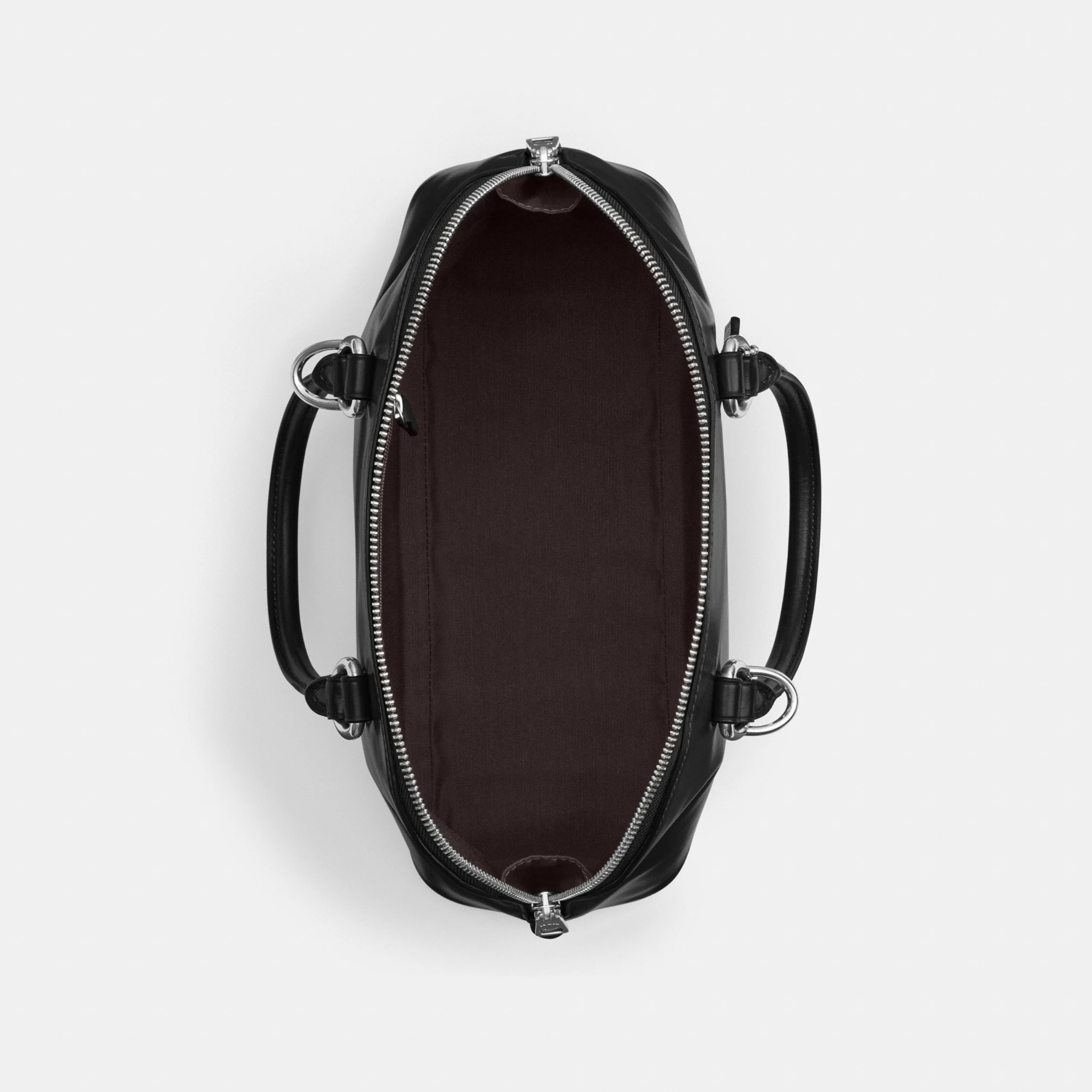COACH®,Lara Satchel Bag,Recycled Polyester,Satchel,Logo,Metal,Casual,Black,Inside View,Top View
