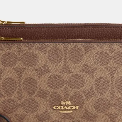 COACH®,Double Zip Wallet In Signature Canvas,Continental,Coin,Color Block,Casual,Multi Color