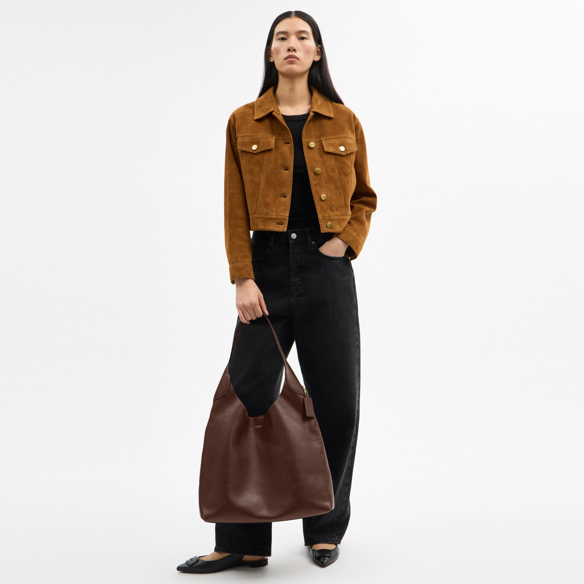COACH®,Brooklyn Shoulder Bag 39,Hobo,Logo,Word Embellishment,Embossed,Casual,Brown,Detail View