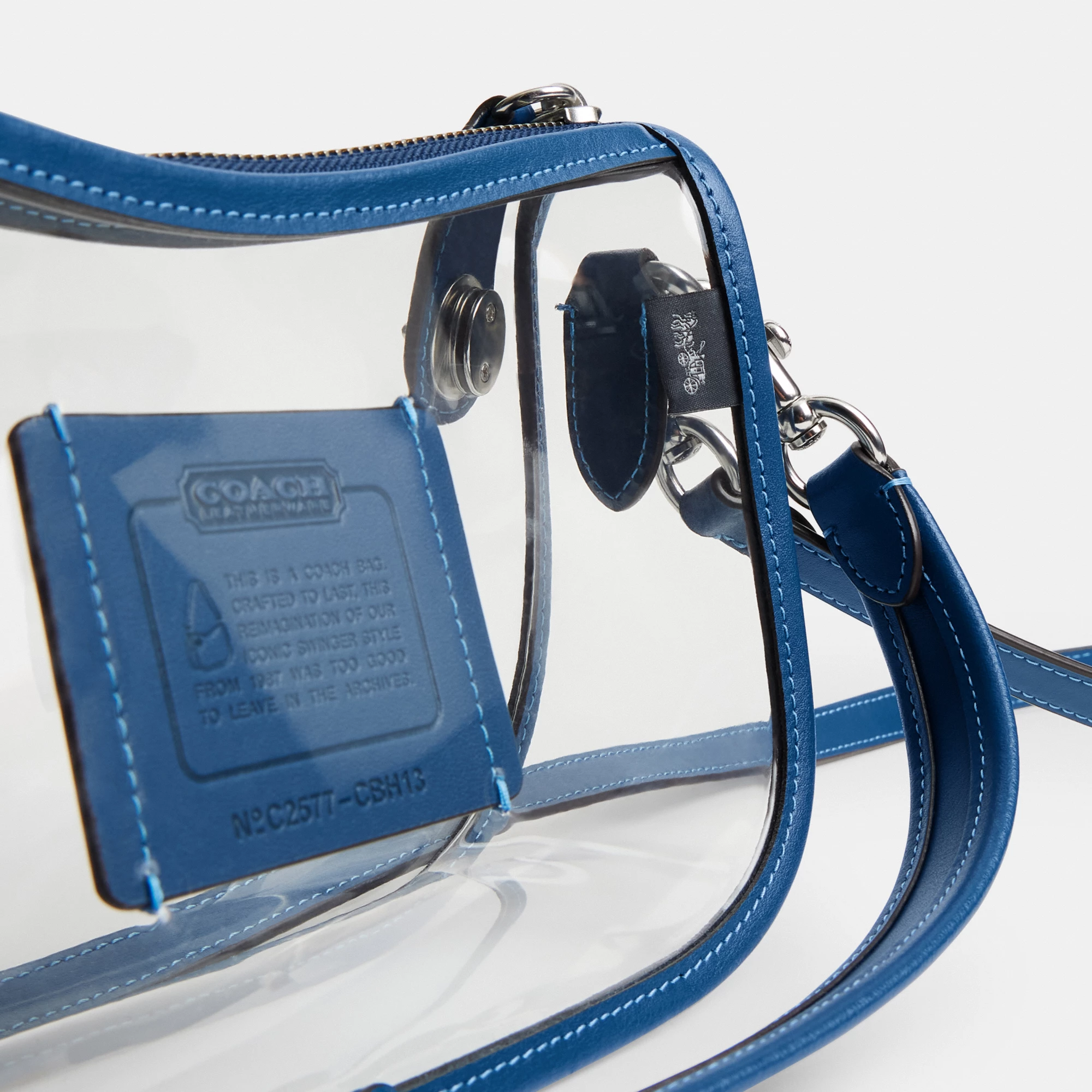 COACH®,Stadium Swinger Bag,Leather,Shoulder Bag,Sheer,Piping,Applique,Casual,White,Closer View
