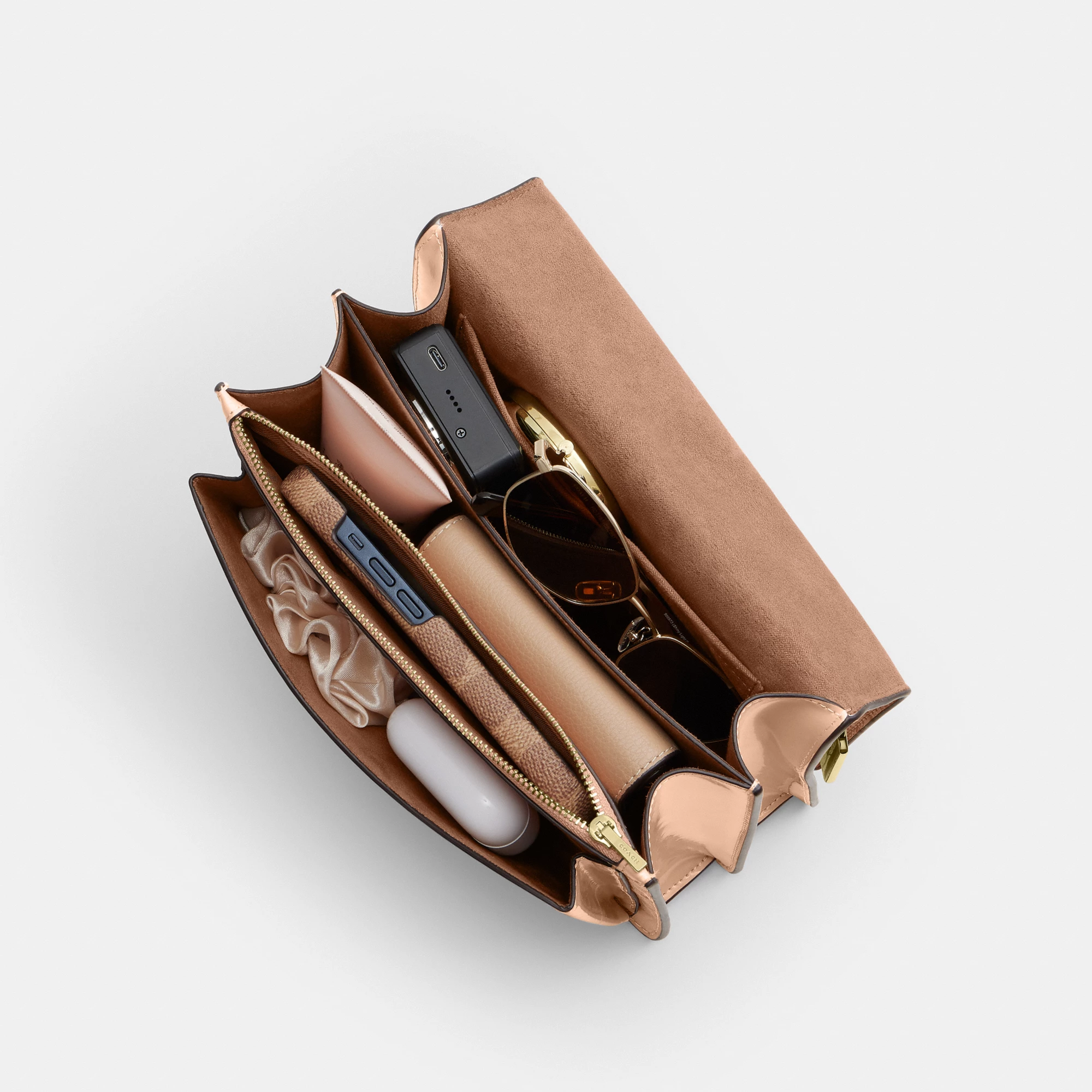 COACH®,Klare Crossbody Bag In Signature Leather,Blush,Inside View,Top View